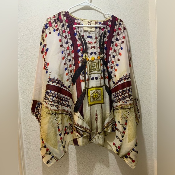 Figue Silk cream color Tunic Blouse Womens XS Lagenlook Bohemian Boho - Picture 1 of 5